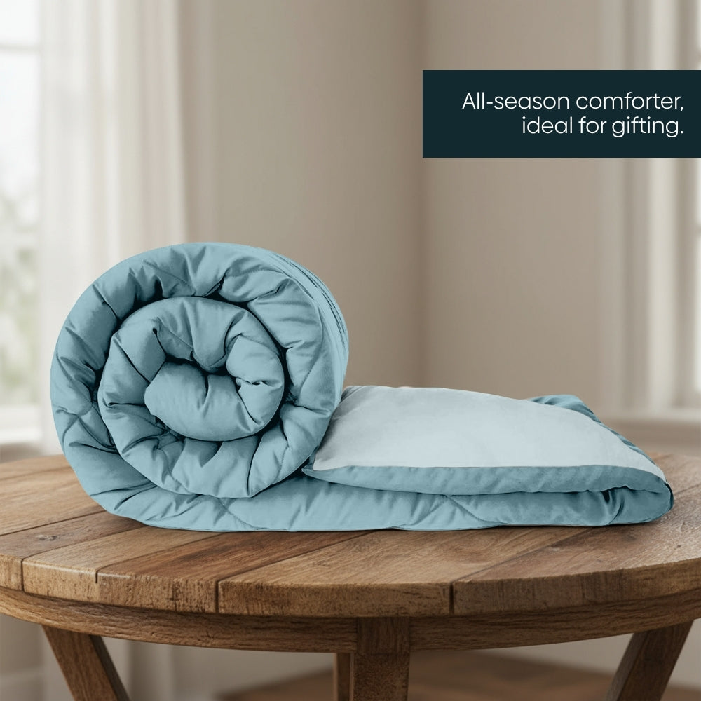Comfy Flip Solid Reversible Comforter, Sky & Denim (220 GSM)