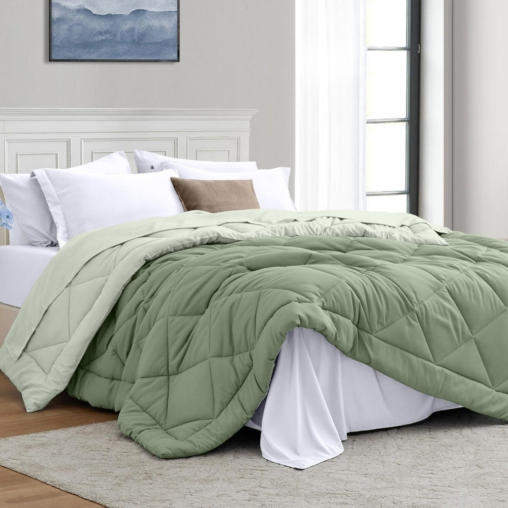 Comfy Flip Solid Reversible Comforter, Sage Green & Olive