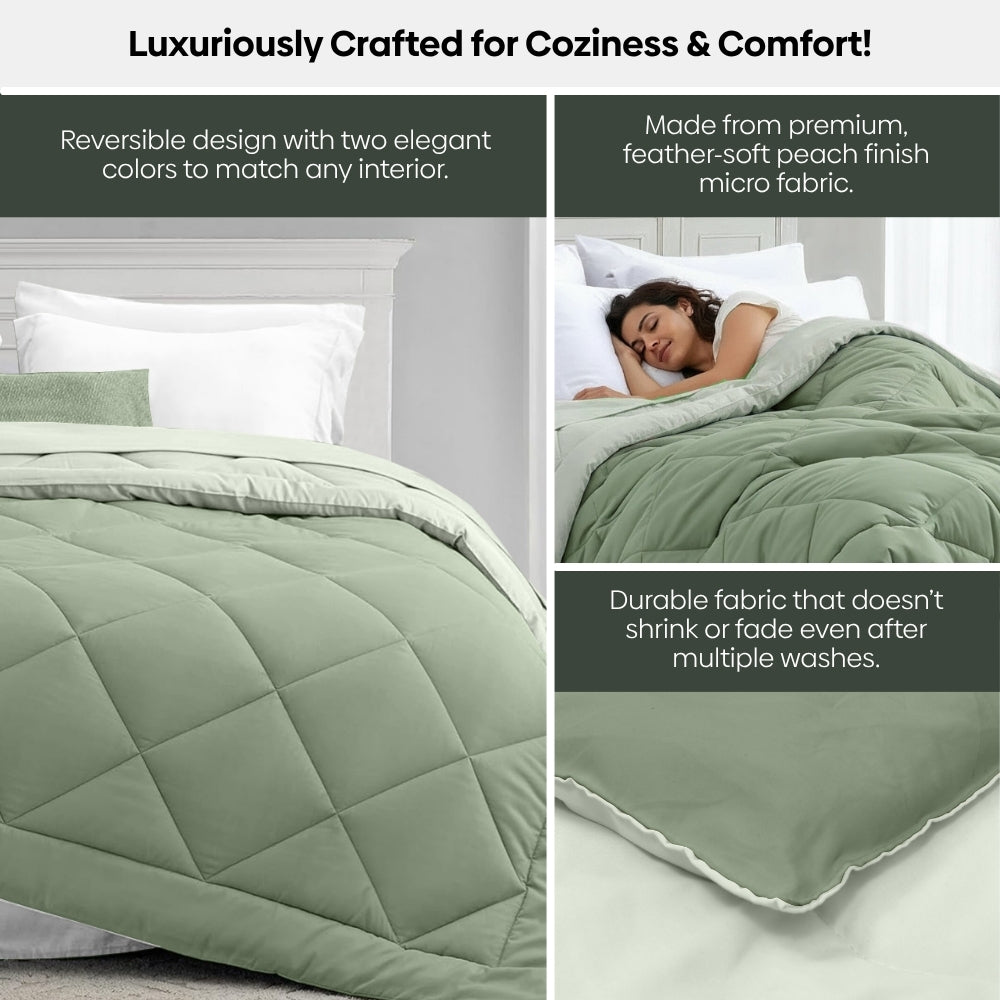 Comfy Flip Solid Reversible Comforter, Sage Green & Olive