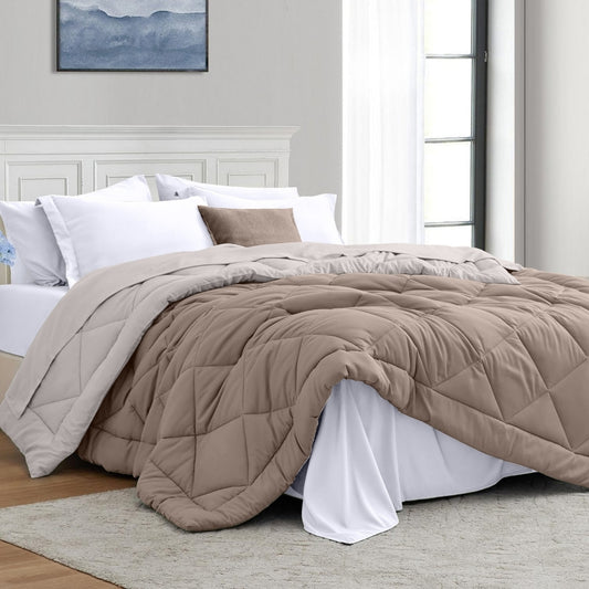 Comfy Flip Solid Reversibe Comforter, Sand & Coco