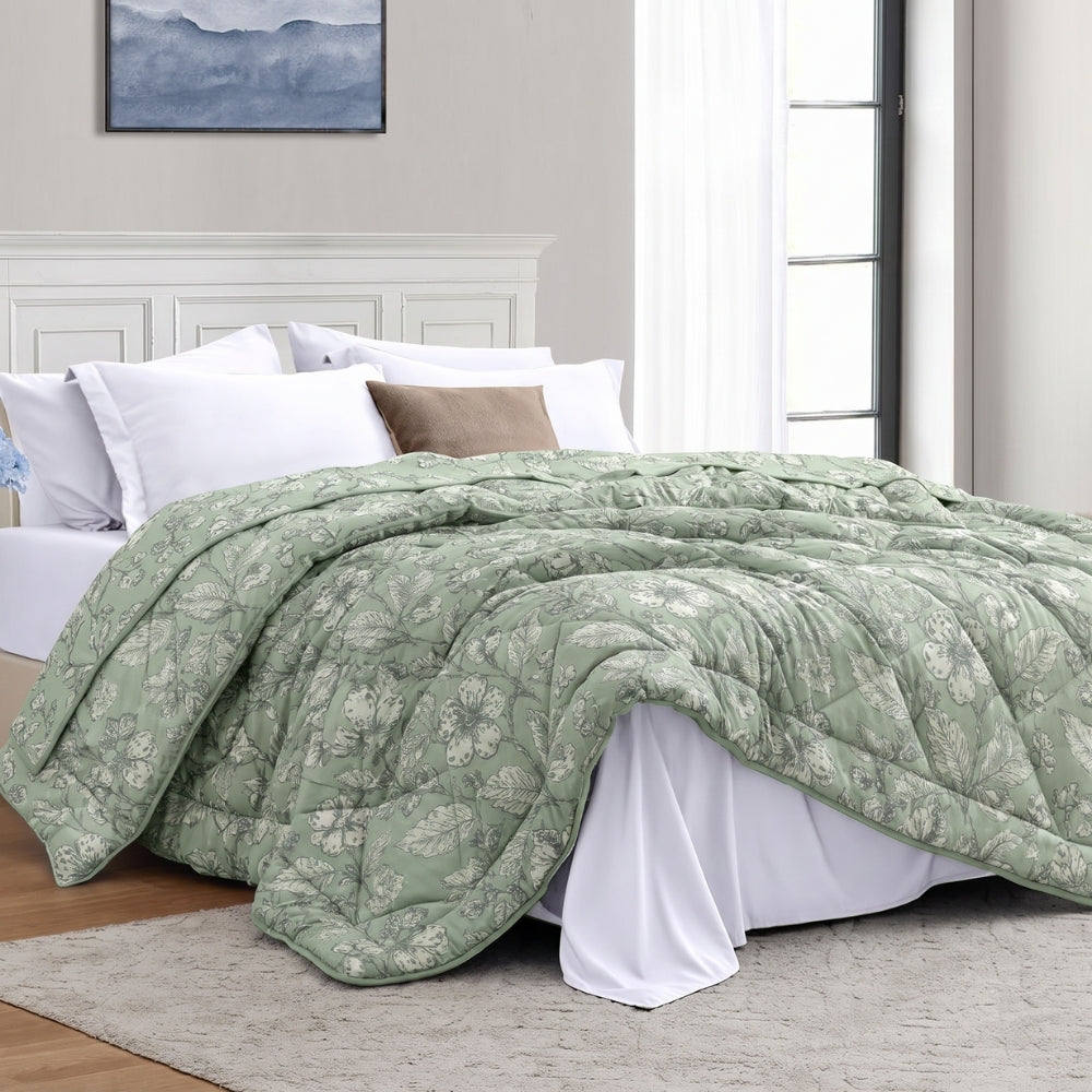 Garden Grace Printed Double Size Comforter, Sage Green