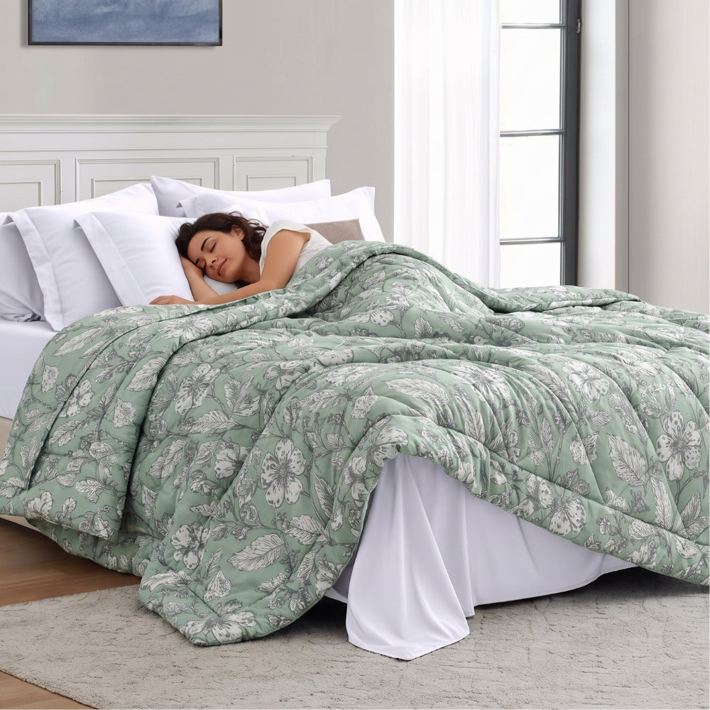 Garden Grace Printed Double Size Comforter, Sage Green