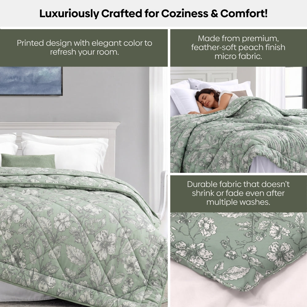 Garden Grace Printed Double Size Comforter, Sage Green
