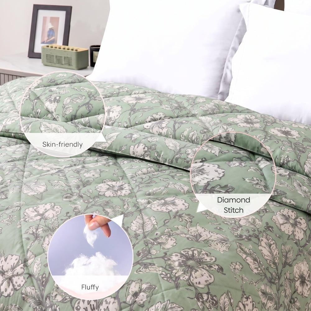 Garden Grace Printed Double Size Comforter, Sage Green