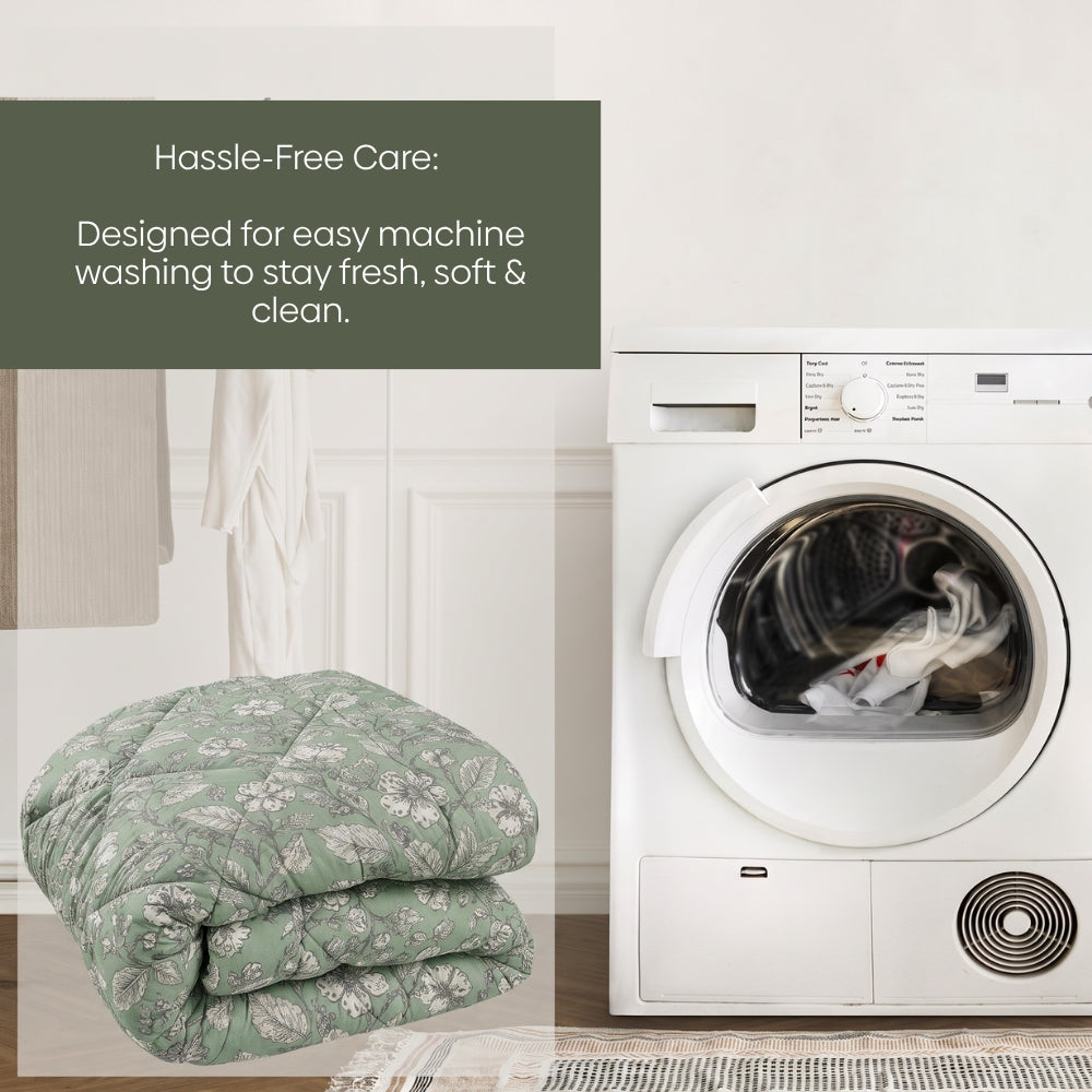 Garden Grace Printed Double Size Comforter, Sage Green