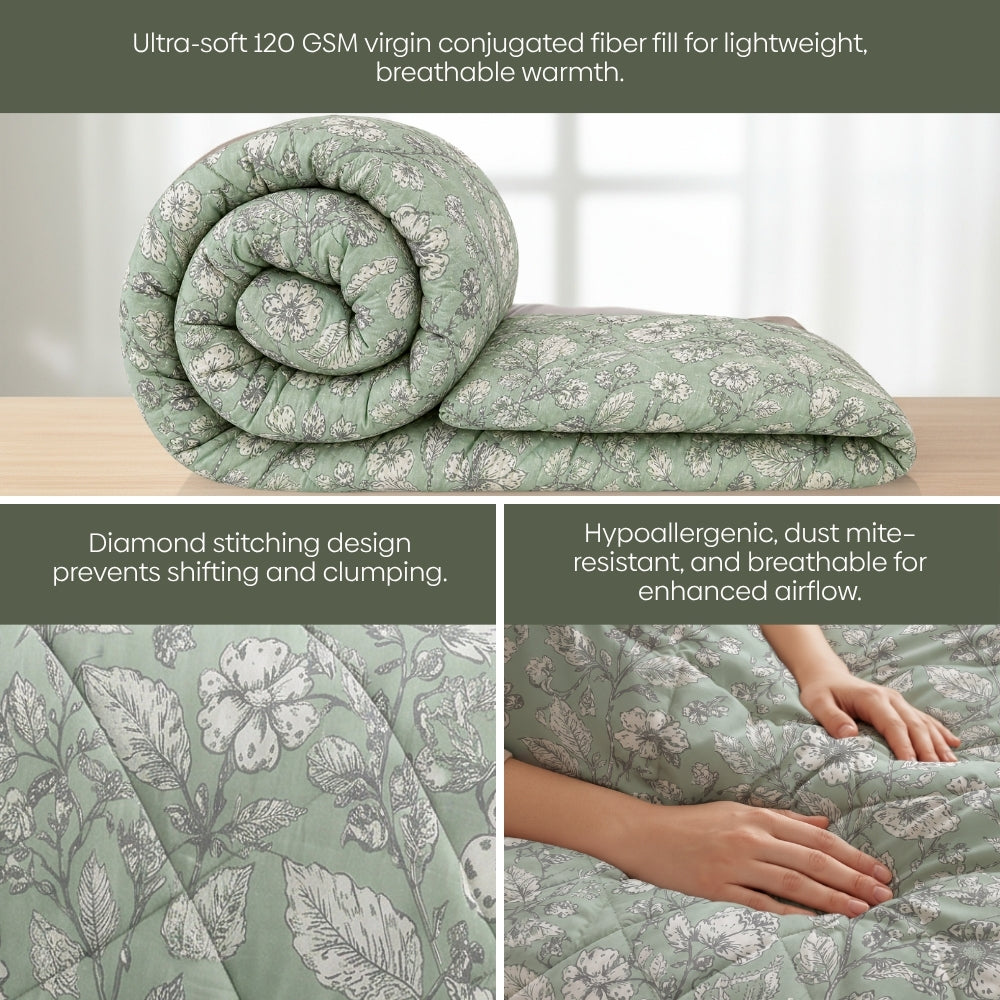 Garden Grace Printed Double Size Comforter, Sage Green