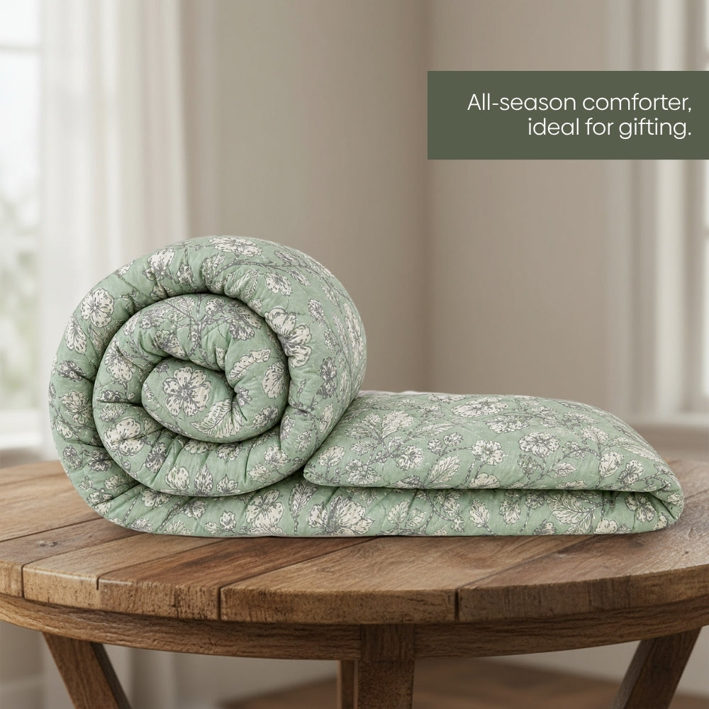 Garden Grace Printed Double Size Comforter, Sage Green