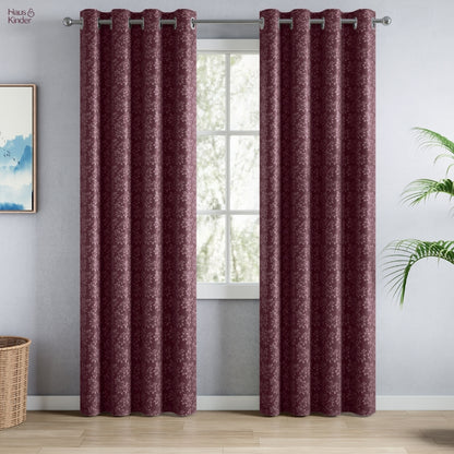 Blackout Solid With Embossed Design Elysian Bloom Pack Of 2 Curtain, Wine