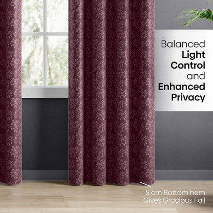 Blackout Solid With Embossed Design Elysian Bloom Pack Of 2 Curtain, Wine