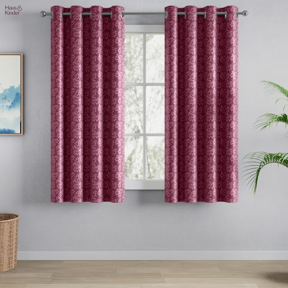 Blackout Solid With Embossed Design Elysian Bloom Pack Of 2 Curtain, Wine