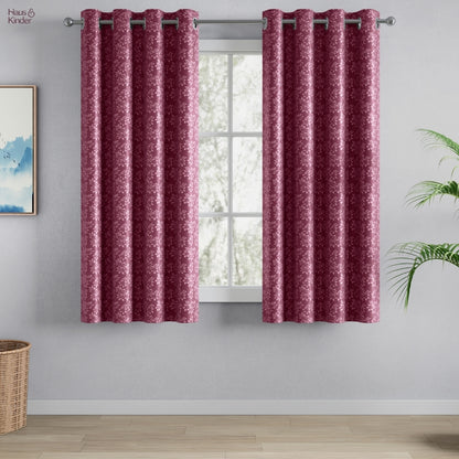 Blackout Solid With Embossed Design Elysian Bloom Pack Of 2 Curtain, Wine