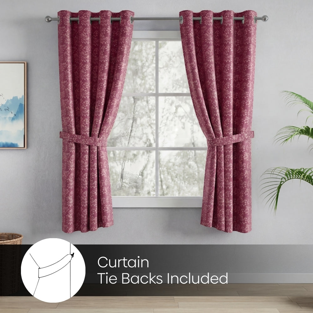 Blackout Solid With Embossed Design Elysian Bloom Pack Of 2 Curtain, Wine