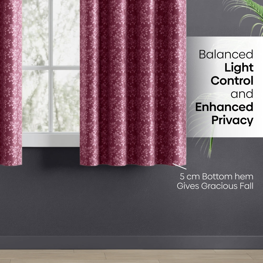 Blackout Solid With Embossed Design Elysian Bloom Pack Of 2 Curtain, Wine