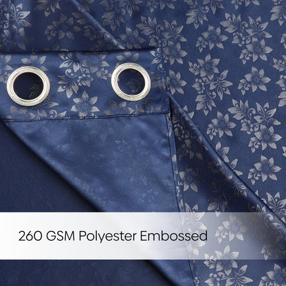 Blackout Solid With Embossed Design Elysian Bloom Pack Of 2 Curtain, Navy