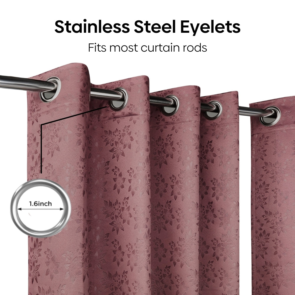 Blackout Solid With Embossed Design Elysian Bloom Pack Of 2 Curtain, Rose