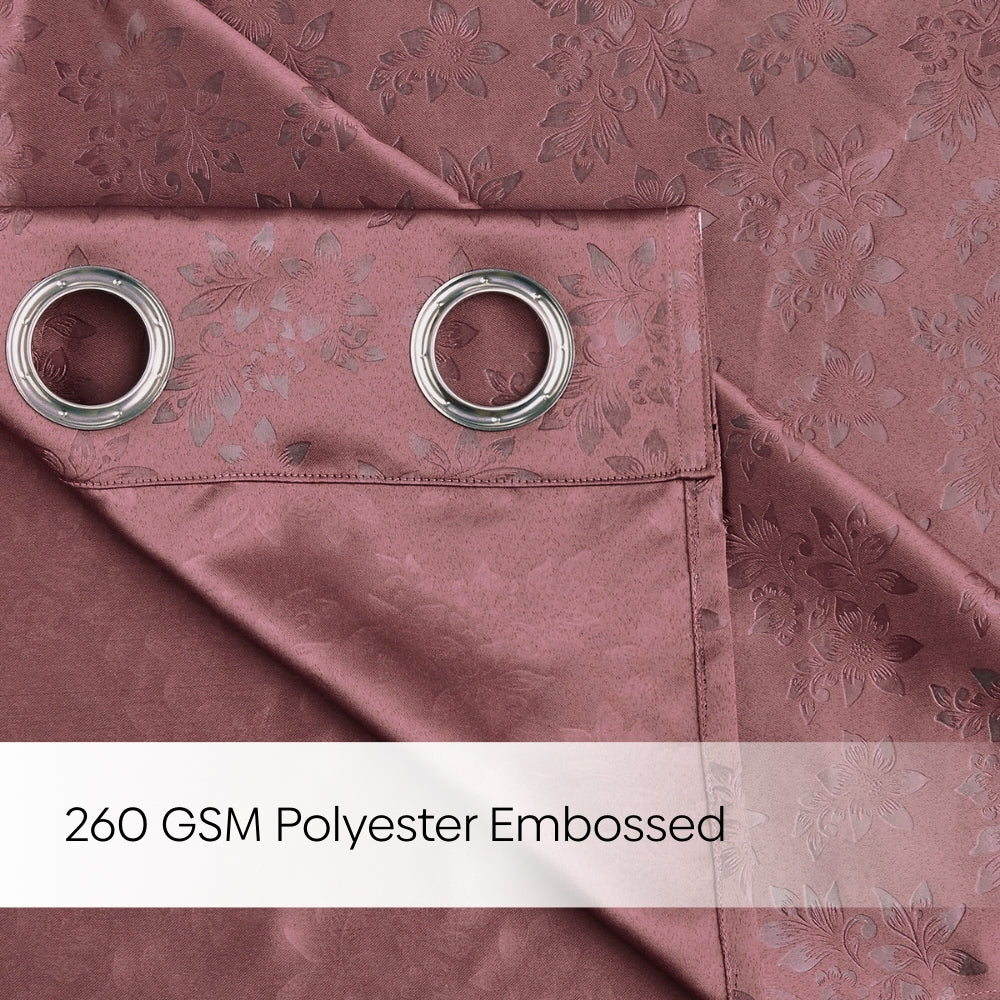 Blackout Solid With Embossed Design Elysian Bloom Pack Of 2 Curtain, Rose