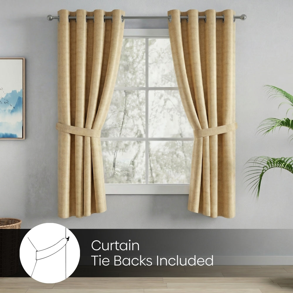 Blackout Solid With Embossed Design Earthveil Pack Of 2 Curtain, Beige