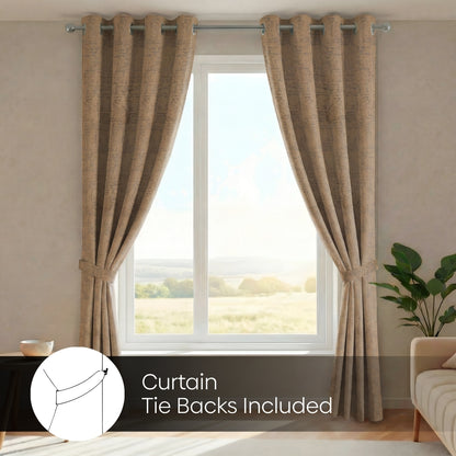 Blackout Solid With Embossed Design Earthveil Pack Of 2 Curtain, Taupe