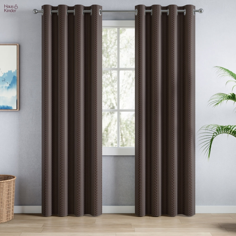 Blackout Solid With Embossed Design Cordova Pack Of 2 Curtain, Mocha
