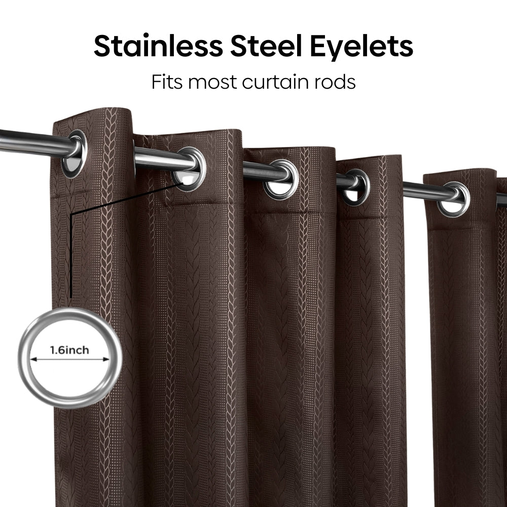 Blackout Solid With Embossed Design Cordova Pack Of 2 Curtain, Mocha