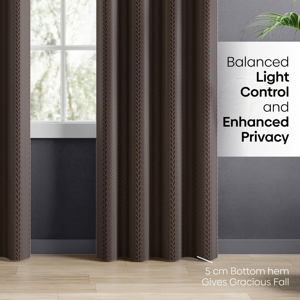 Blackout Solid With Embossed Design Cordova Pack Of 2 Curtain, Mocha