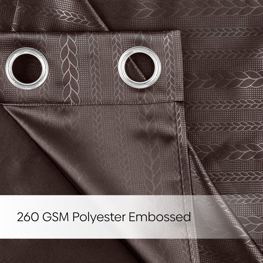 Blackout Solid With Embossed Design Cordova Pack Of 2 Curtain, Mocha