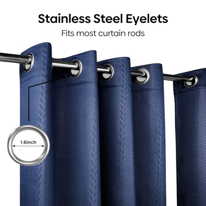 Blackout Solid With Embossed Design Cordova Pack Of 2 Curtain, Navy