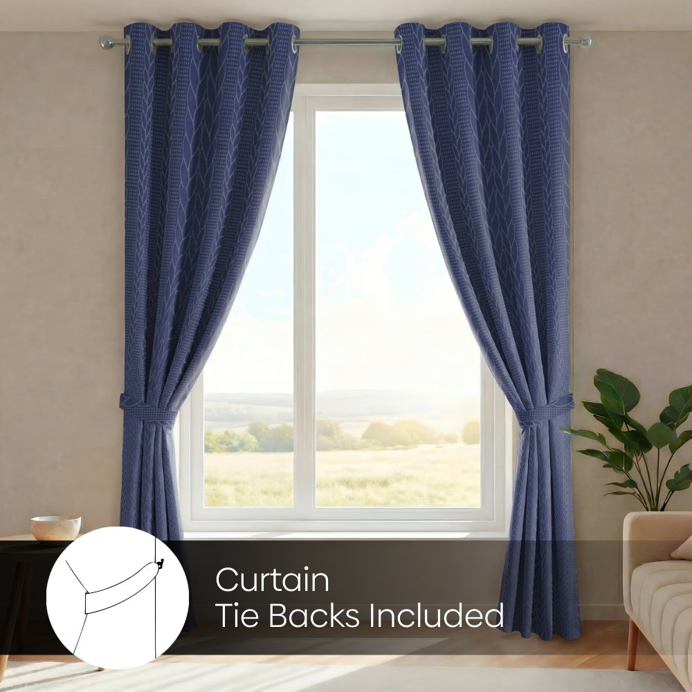 Blackout Solid With Embossed Design Cordova Pack Of 2 Curtain, Navy
