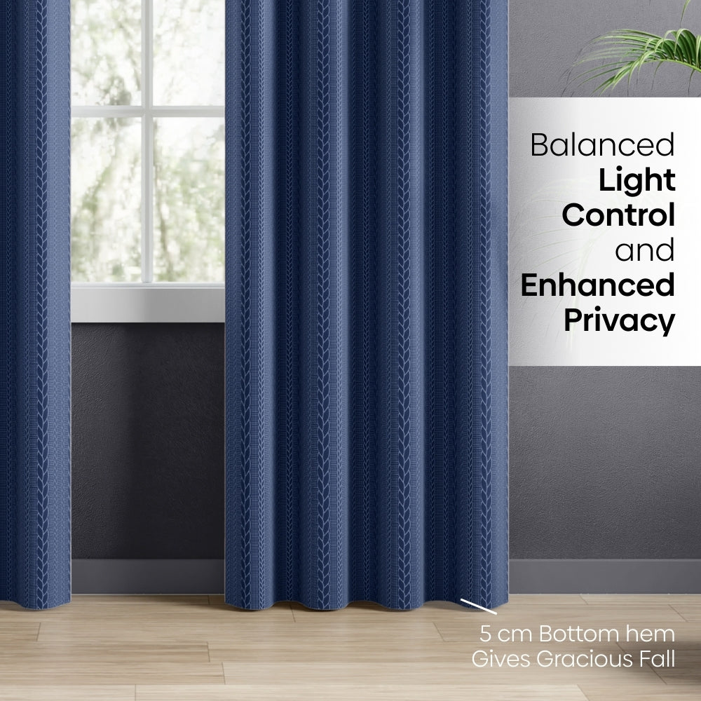 Blackout Solid With Embossed Design Cordova Pack Of 2 Curtain, Navy
