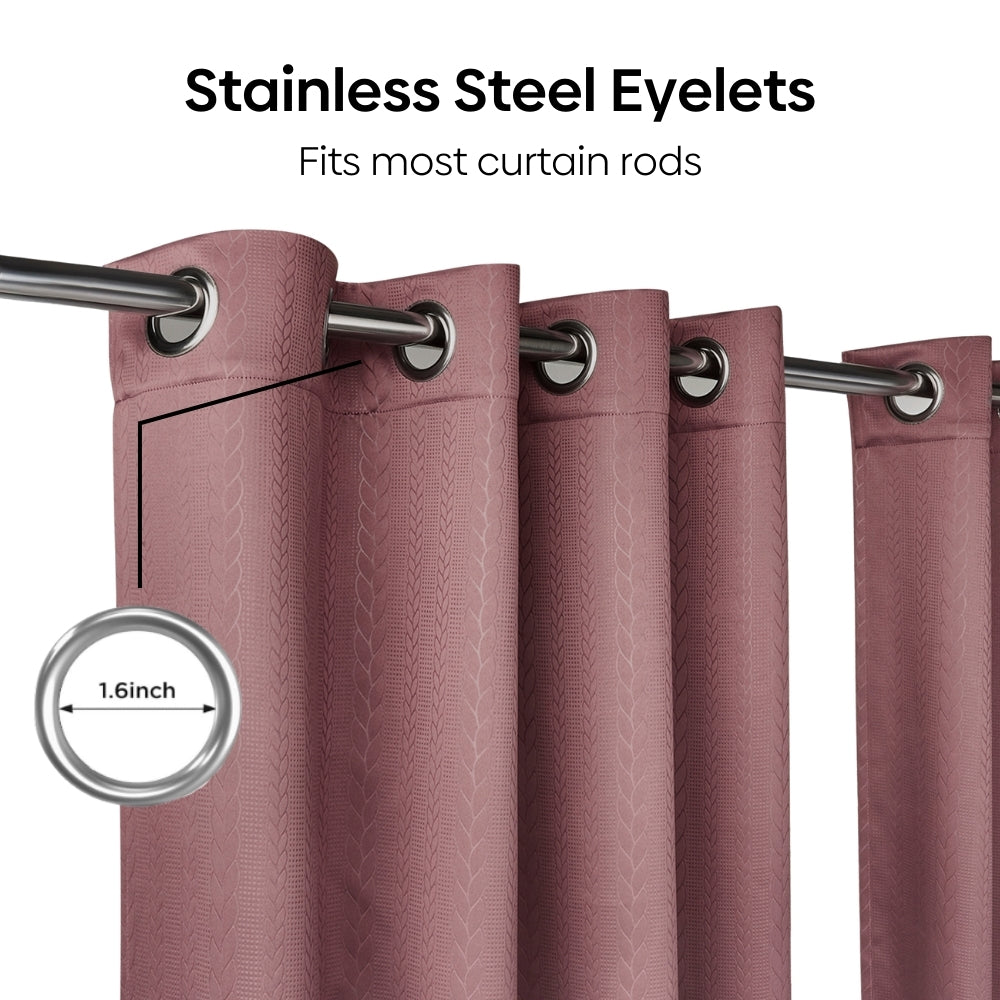 Blackout Solid With Embossed Design Cordova Pack Of 2 Curtain, Rosy