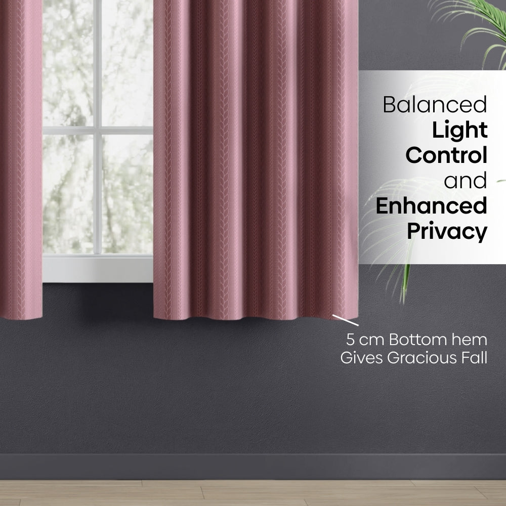 Blackout Solid With Embossed Design Cordova Pack Of 2 Curtain, Rosy