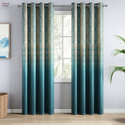 Blackout Panel Digital Printed Pack Of 2 Curtain, Teal