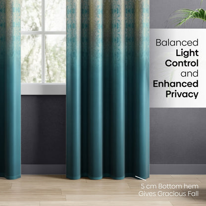 Blackout Panel Digital Printed Pack Of 2 Curtain, Teal