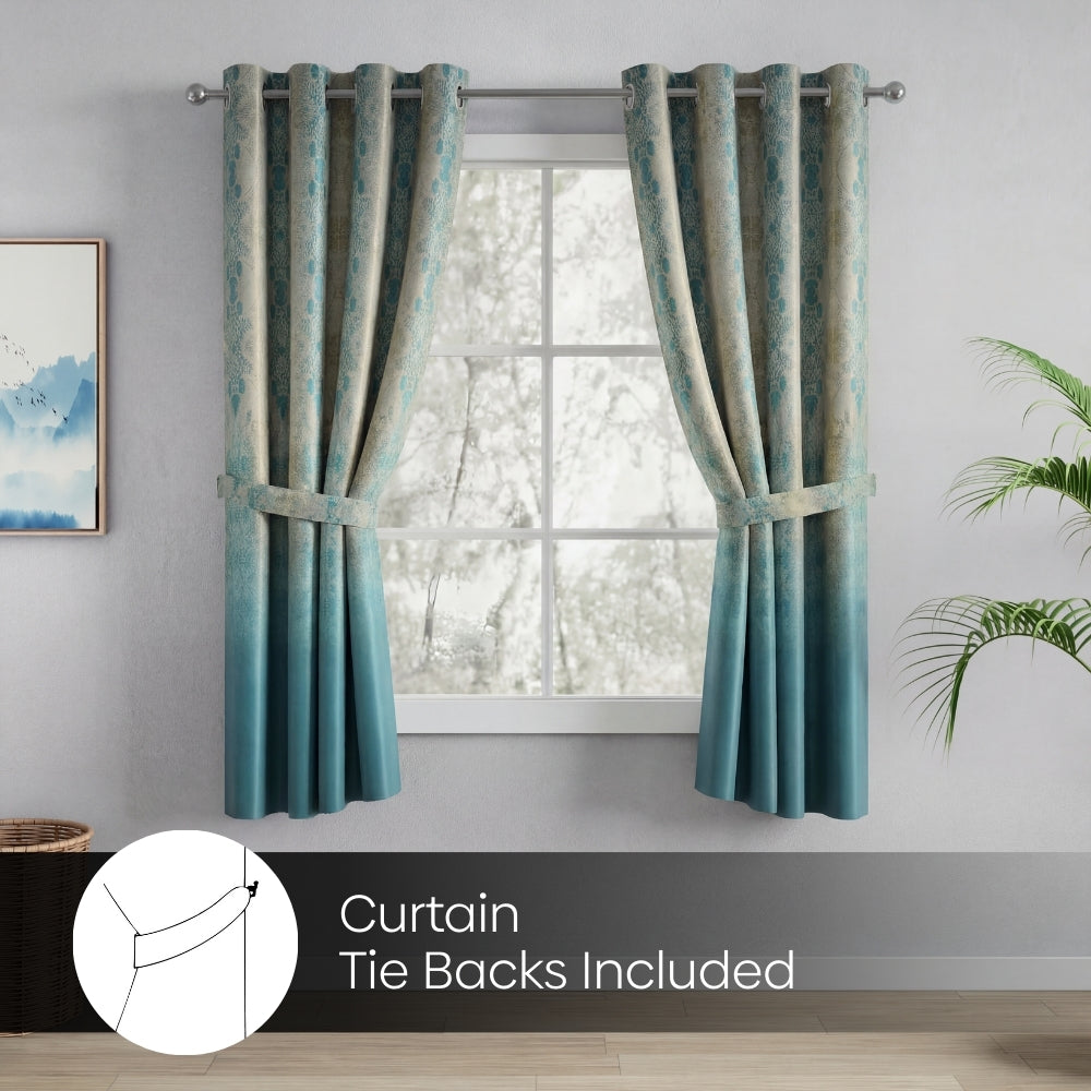 Blackout Panel Digital Printed Pack Of 2 Curtain, Teal