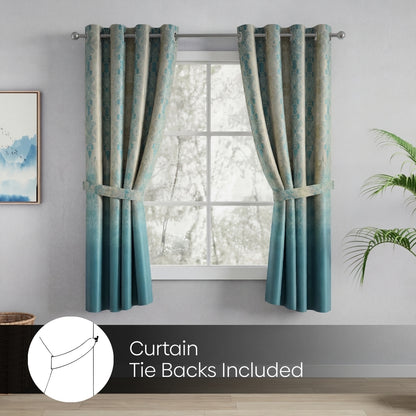 Blackout Panel Digital Printed Pack Of 2 Curtain, Teal