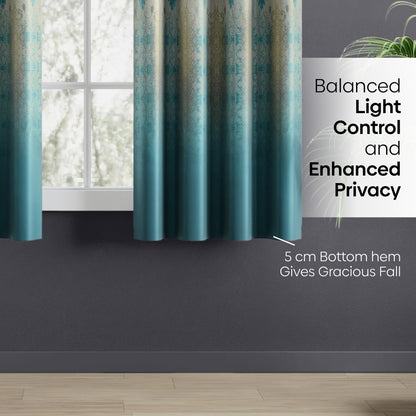 Blackout Panel Digital Printed Pack Of 2 Curtain, Teal