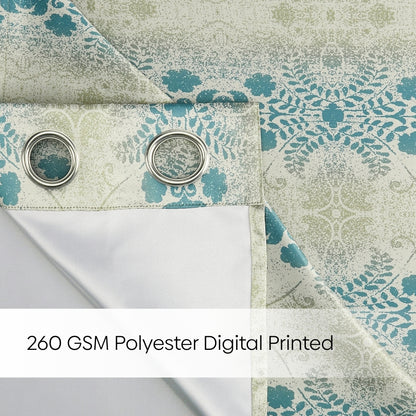 Blackout Panel Digital Printed Pack Of 2 Curtain, Teal