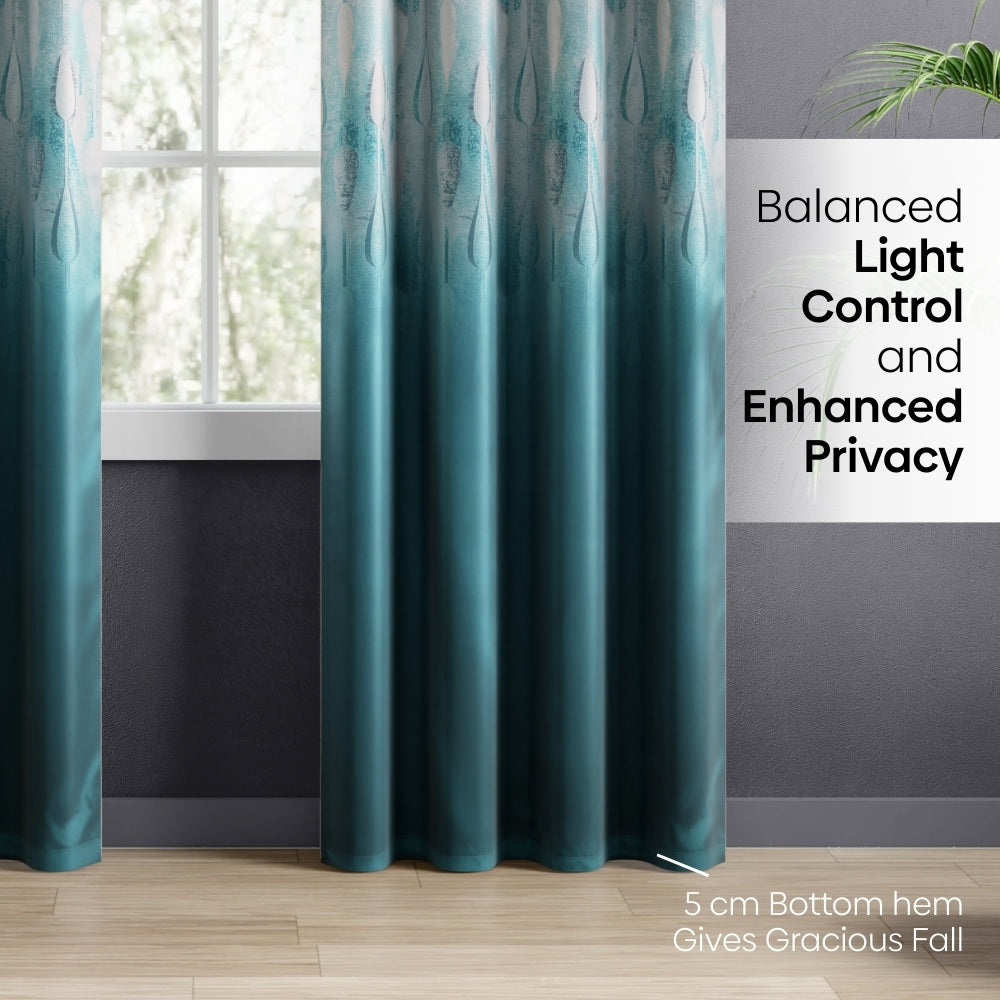Blackout Panel Digital Printed Pack Of 2 Curtain, Turquoise