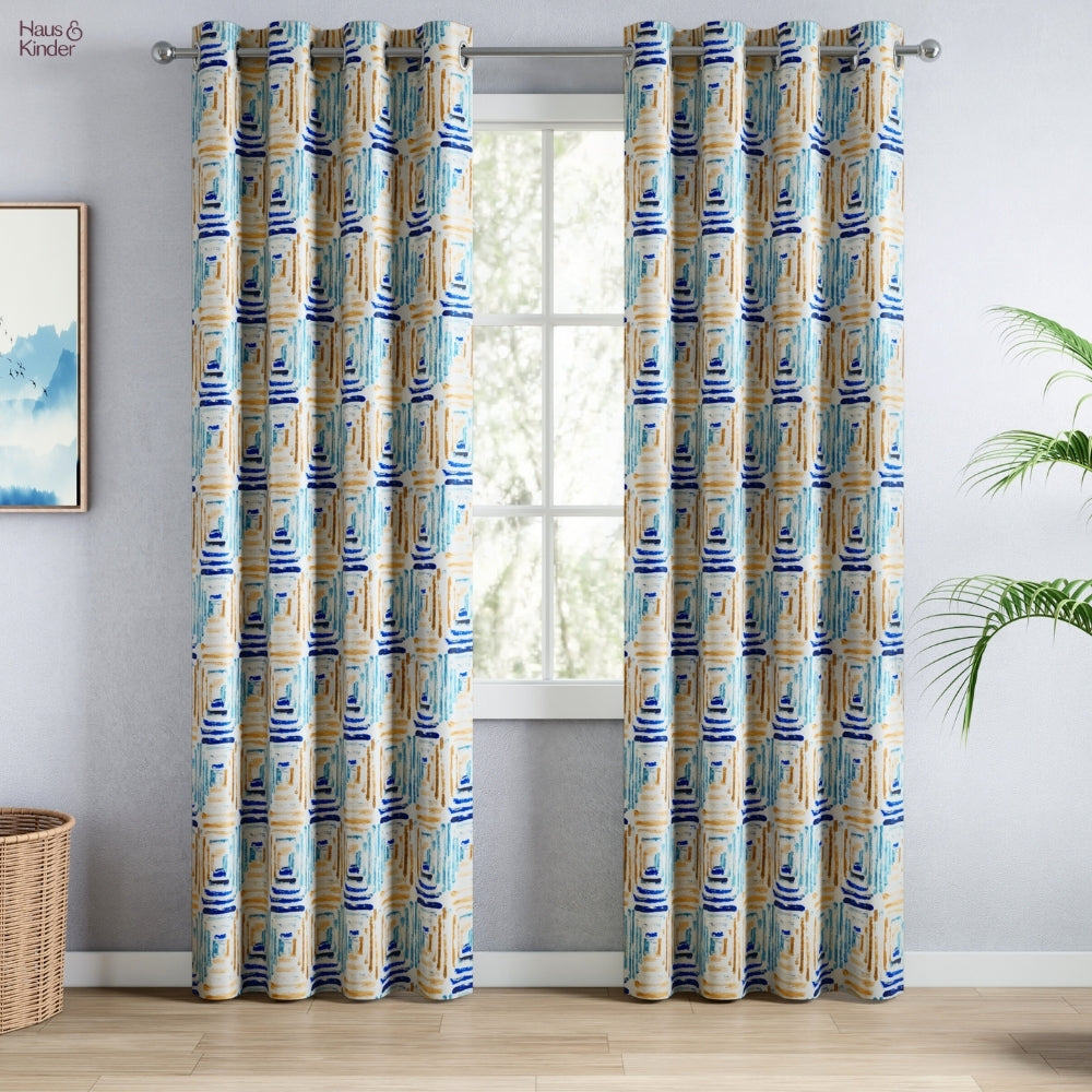 Blackout Digital Printed Pack Of 2 Curtain Atelier Grid, Multicolor