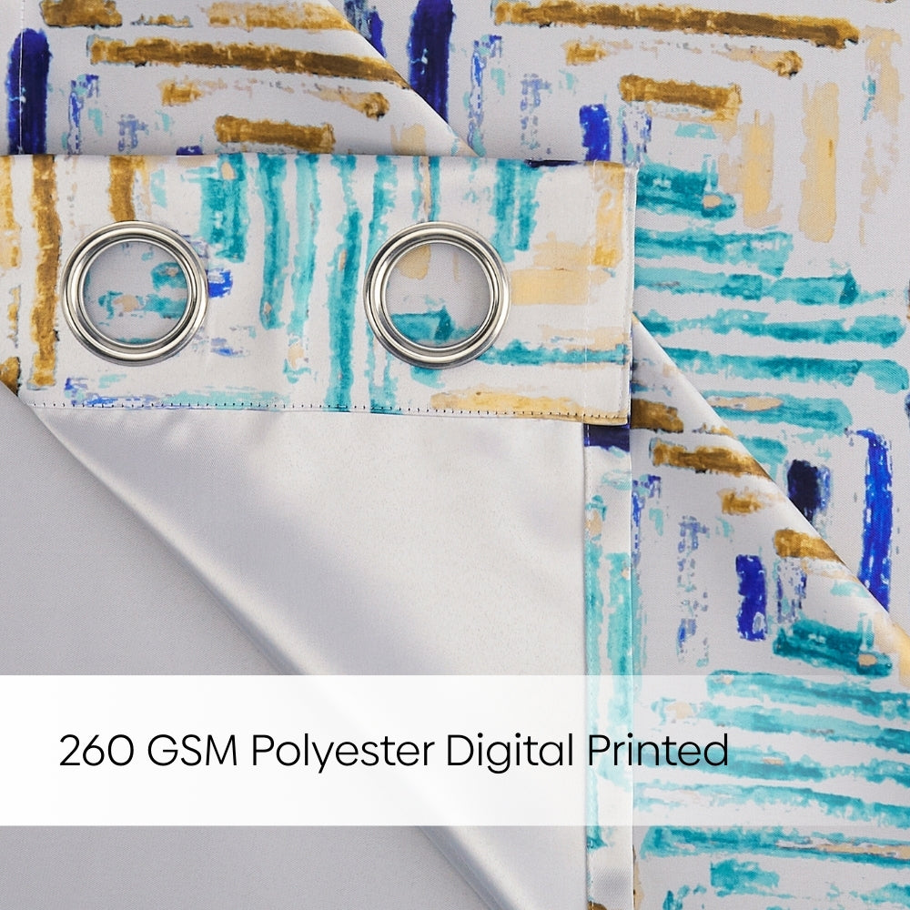 Blackout Digital Printed Pack Of 2 Curtain Atelier Grid, Multicolor