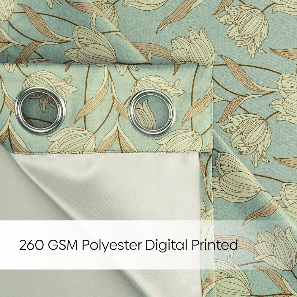 Blackout Digital Printed Pack Of 2 Curtain, Mist