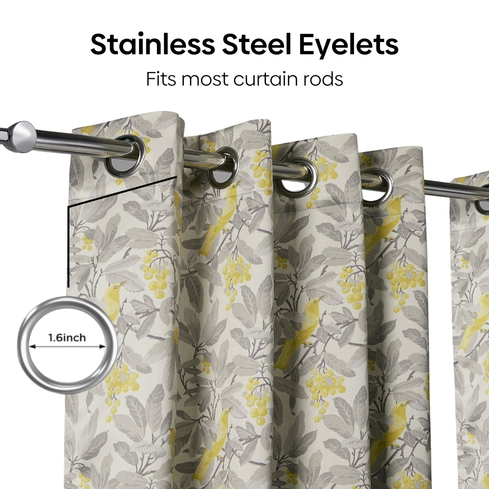 Blackout Digital Printed Pack Of 2 Curtain Amber Aviary, Grey