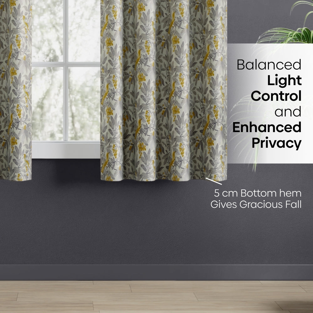 Blackout Digital Printed Pack Of 2 Curtain Amber Aviary, Grey