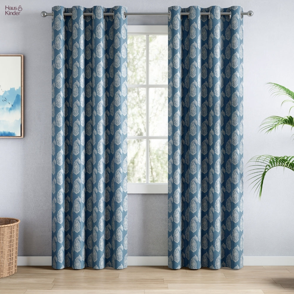 Blackout Digital Printed Pack Of 2 Curtain, Pale Blue