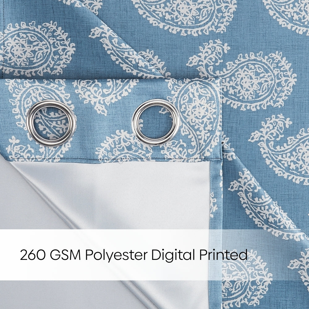 Blackout Digital Printed Pack Of 2 Curtain, Pale Blue