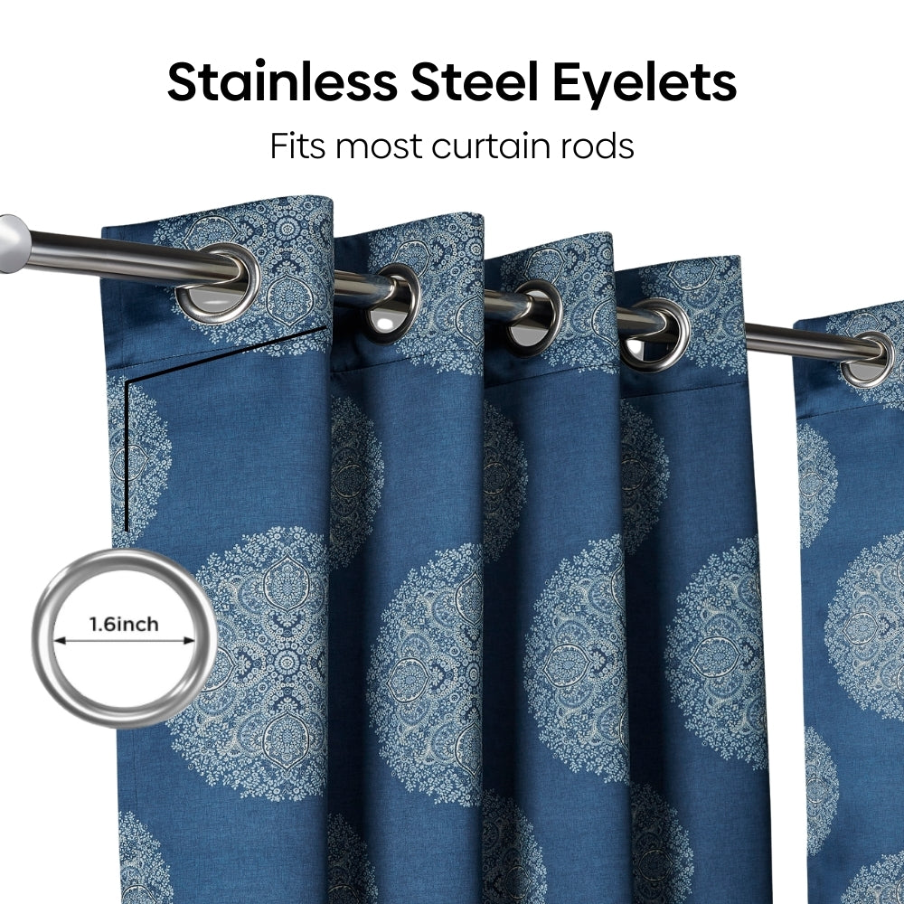 Blackout Digital Printed Pack Of 2 Curtain Heritage Orb, Blue