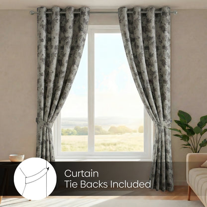 Blackout Digital Printed Pack Of 2 Curtain Chateau Botanique, Ash
