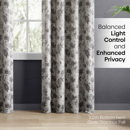 Blackout Digital Printed Pack Of 2 Curtain Chateau Botanique, Ash
