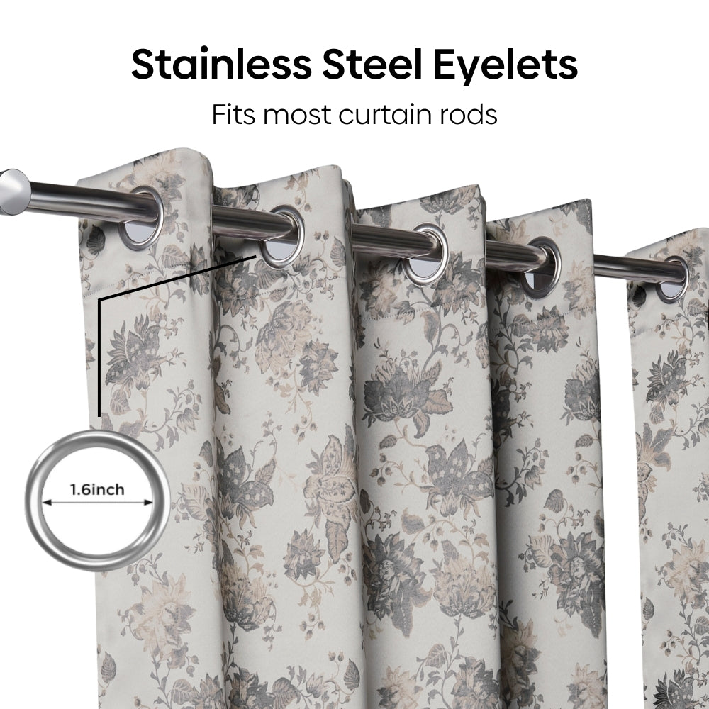 Blackout Digital Printed Pack Of 2 Curtain Chateau Botanique, Ash