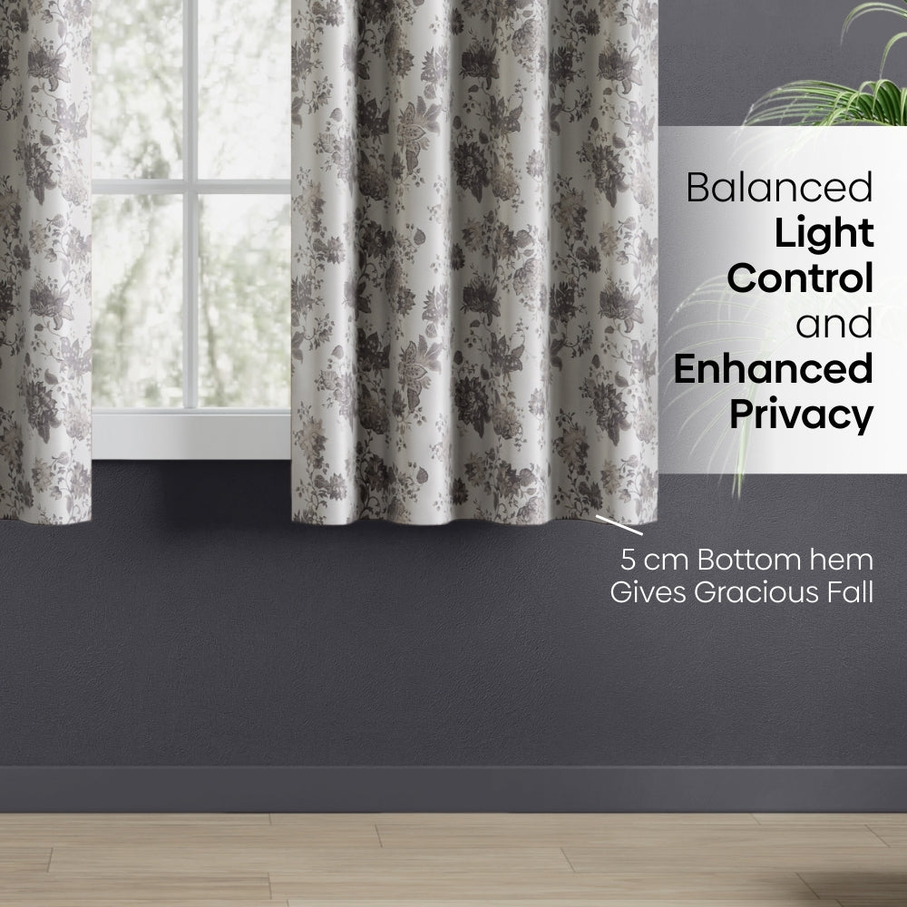 Blackout Digital Printed Pack Of 2 Curtain Chateau Botanique, Ash